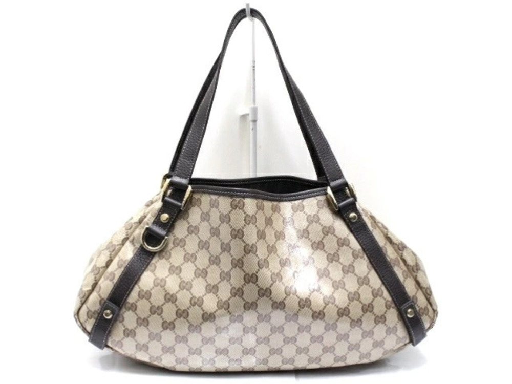 Gucci shoulder tote bag GG crystal leather brown
